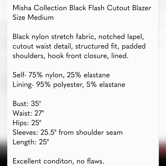 MISHA COLLECTION EUC BLACK LINED CUT OUT STRUCTURED BLAZER SIZE MEDIUM - Picture 10 of 11
